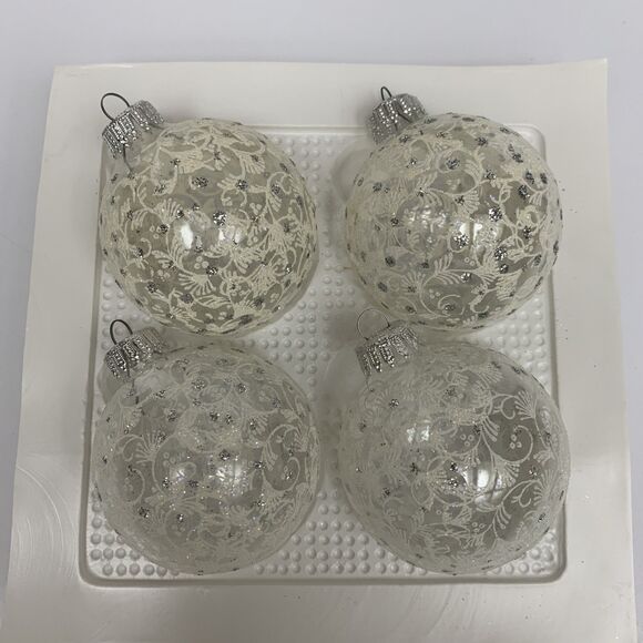 Vintage Christmas by Krebs Hand Decorated 3" Glass Ornaments (4) Silver Cap - Picture 2 of 4
